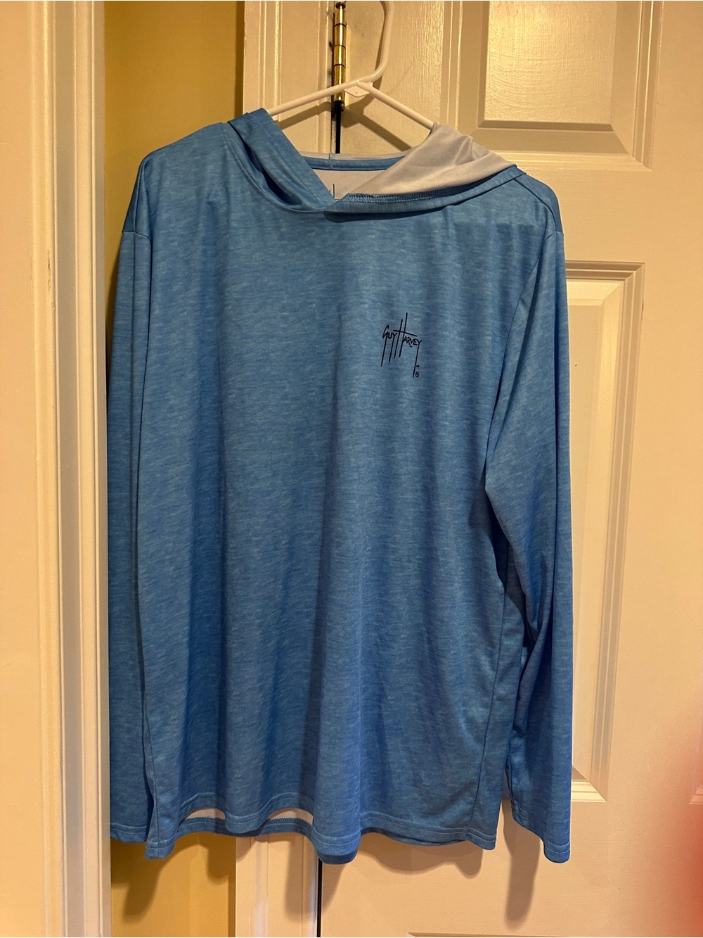 Guy Harvey Men’s L Blue Performance Fishing Hoodie Marlin Billfish Long Sleeve